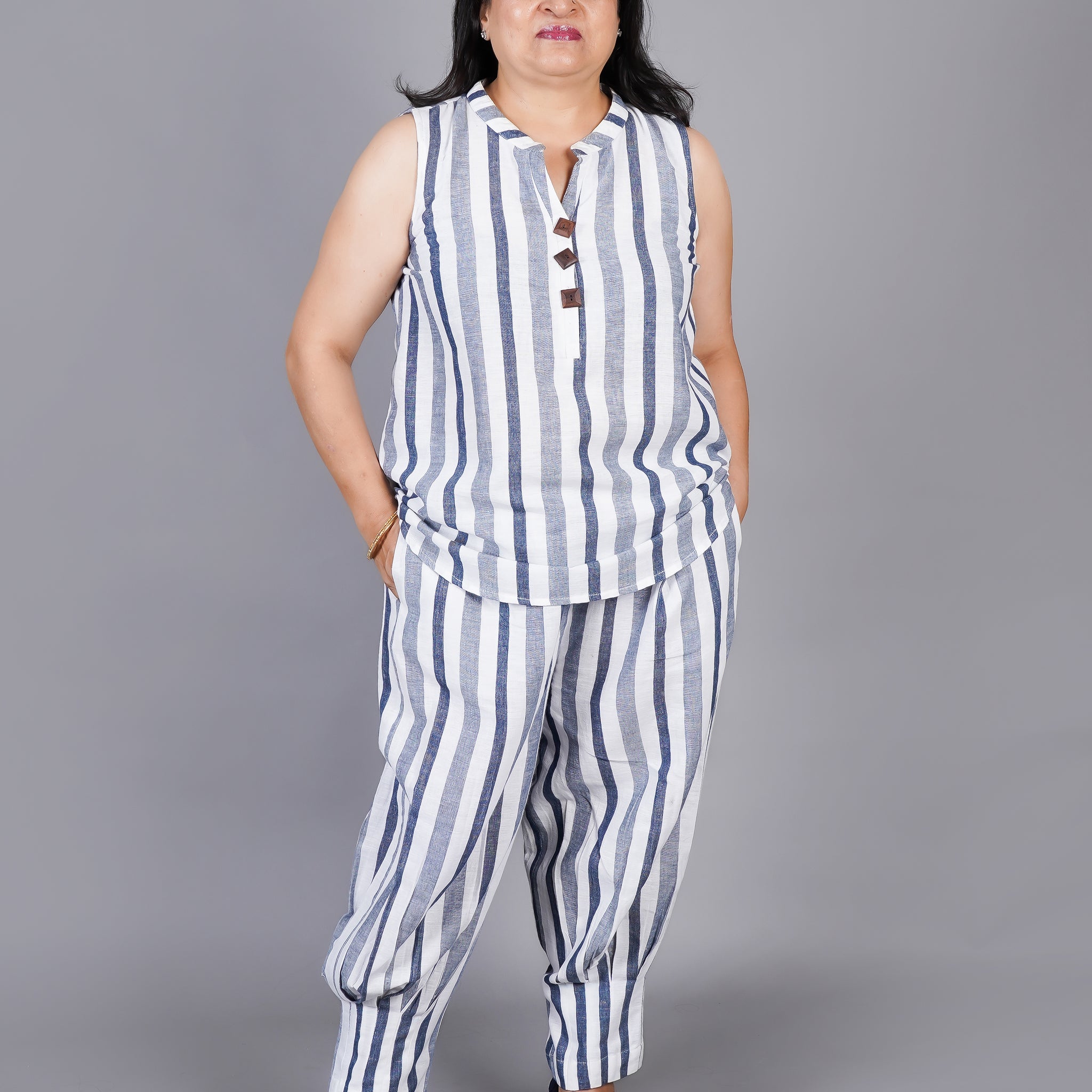 Navy striped Women Co-ord set