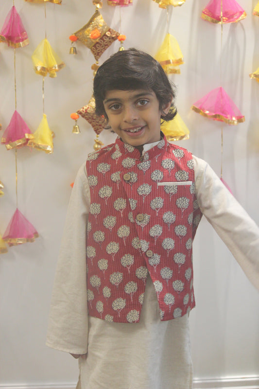 Kurta Pyjama with Kantha Nehru Jacket