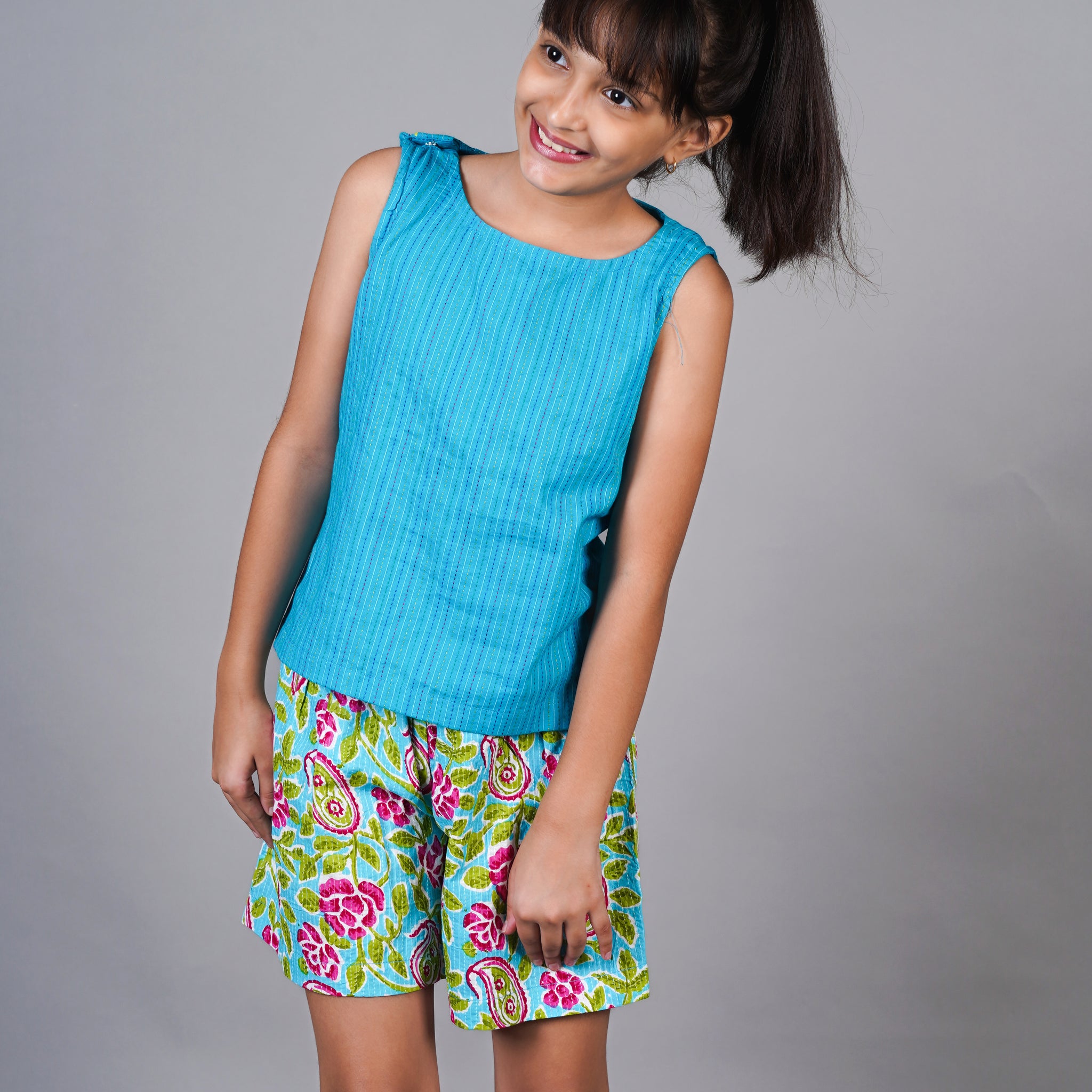 Turquoise Kantha Top